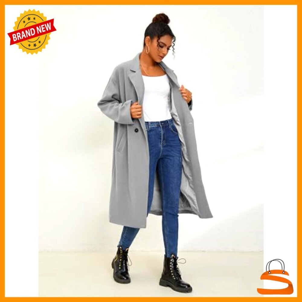 Oversized Wool Blend Trench Coat Double Breasted Long Winter Elegant Chic - Picture 4 of 7